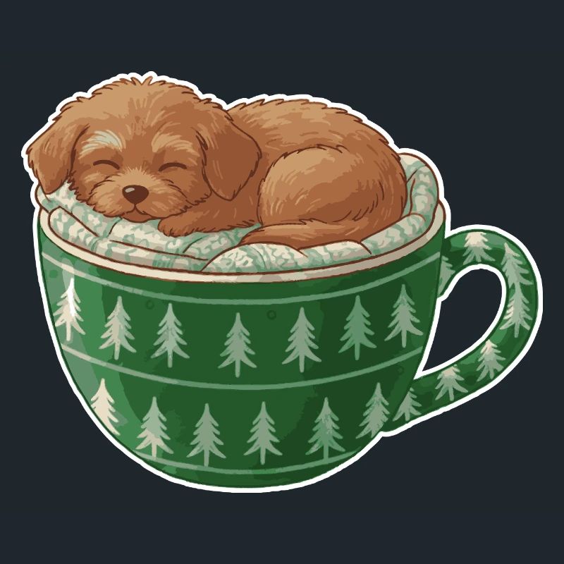 Chiot endormi dans un gobelet vert
