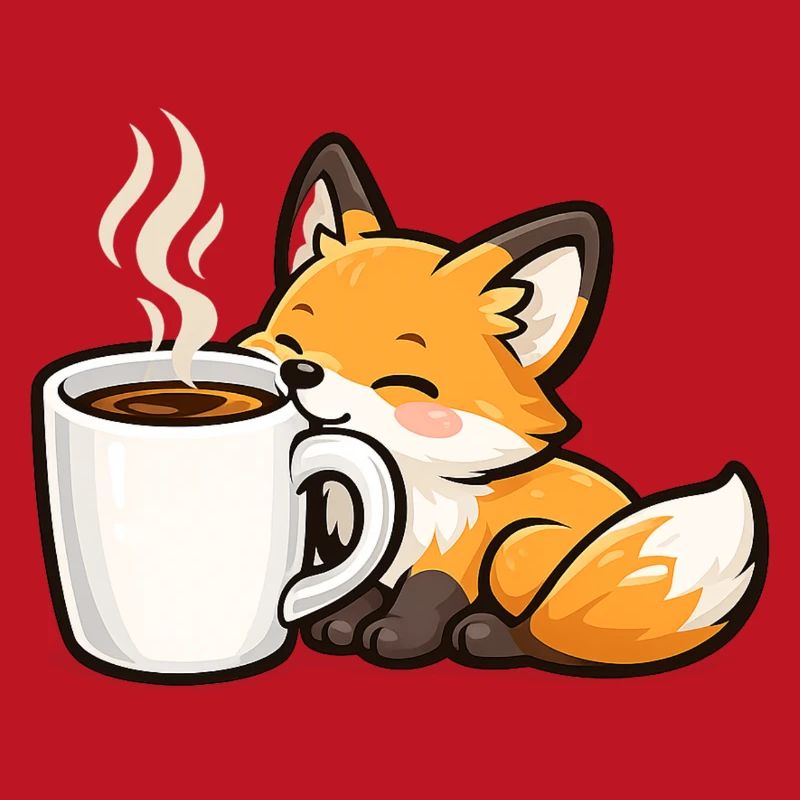 Cuddly fox with coffee