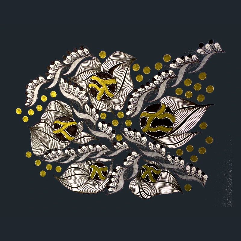 Leaf Lines Pattern with Gold Dots