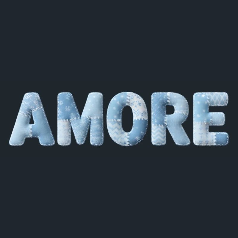 Amore Lettering Patchwork Design Blue