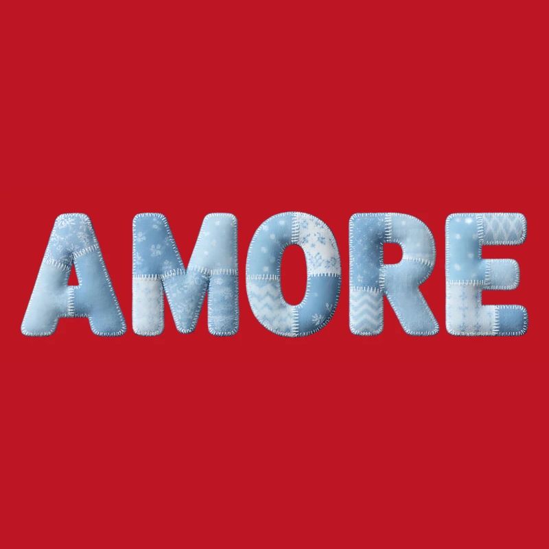 Amore Lettering Patchwork Design Blue