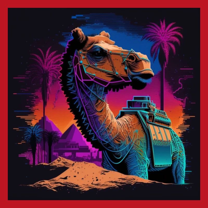 Kamel mit Neonfarben, Synthwave / 80er Jahre