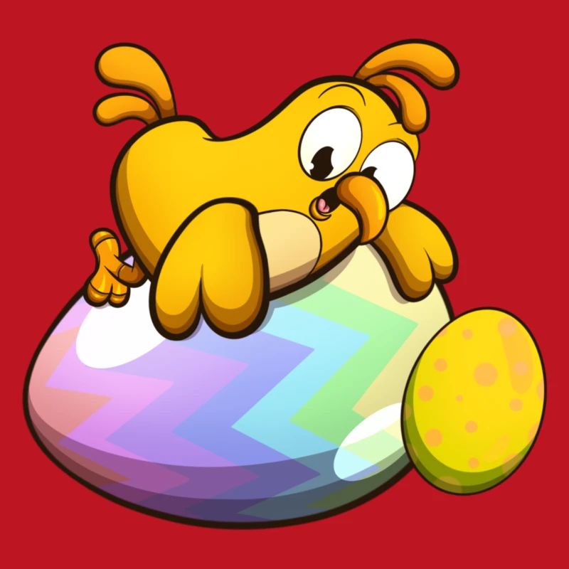Cute Little Easter Chick With Easter Eggs