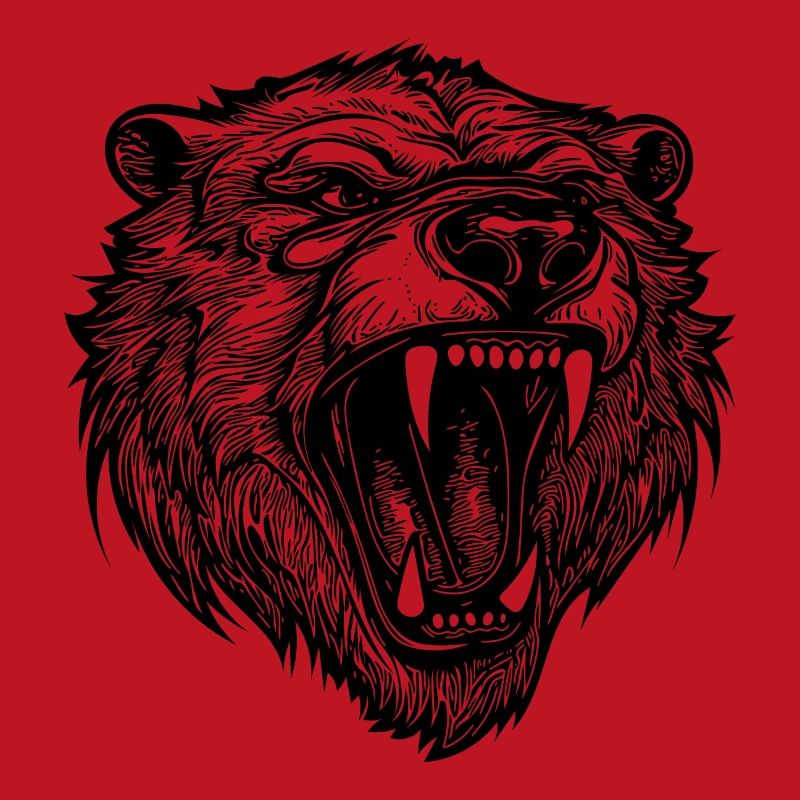 Tattoo style bear head with sharp teeth