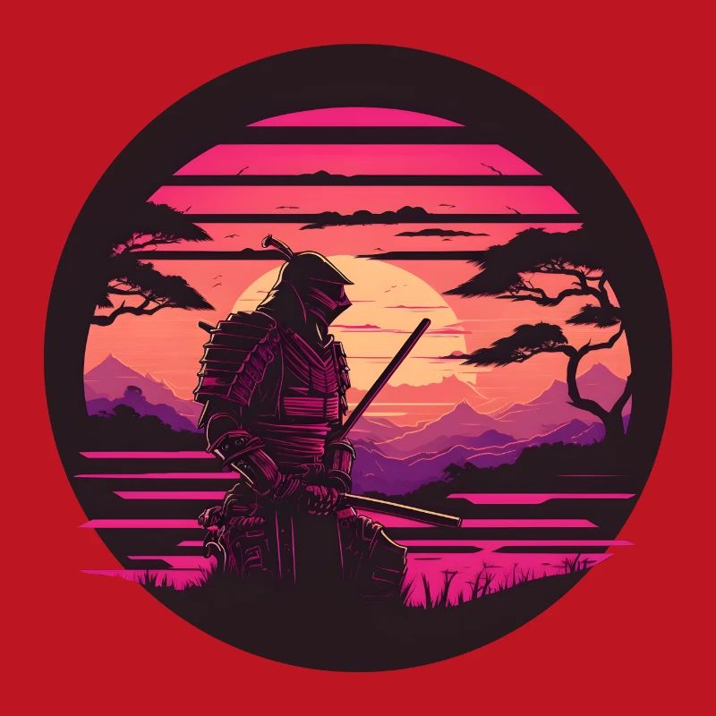 Synthwave Samurai with katana