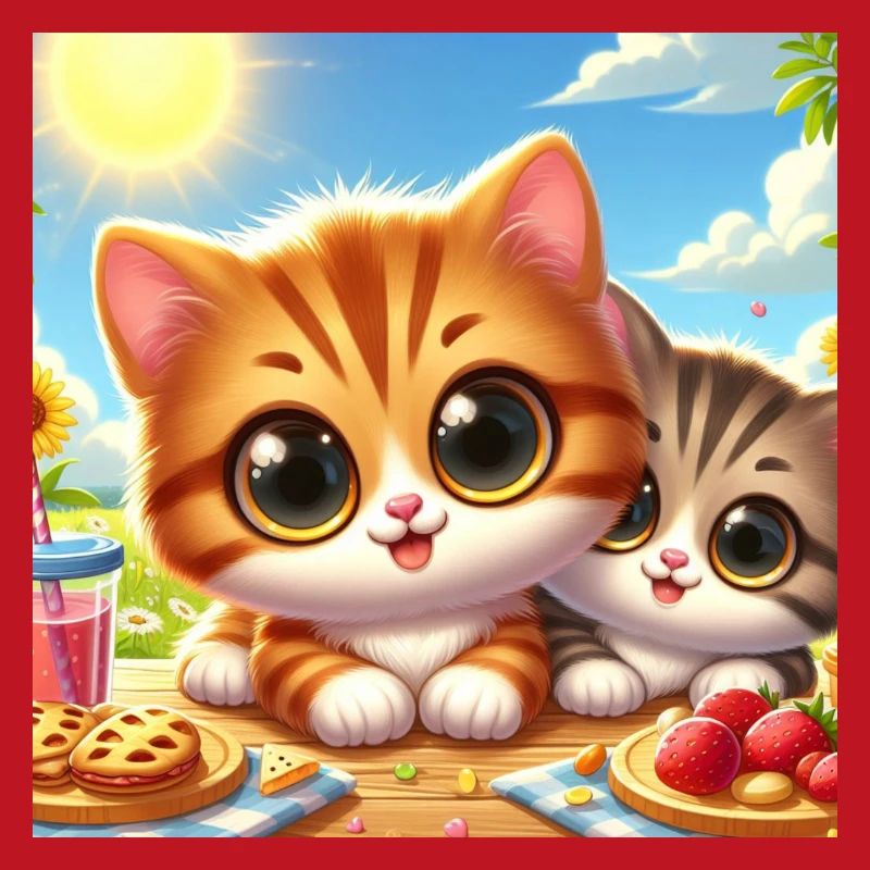 2 chatons d’été mignons à table en mangeant