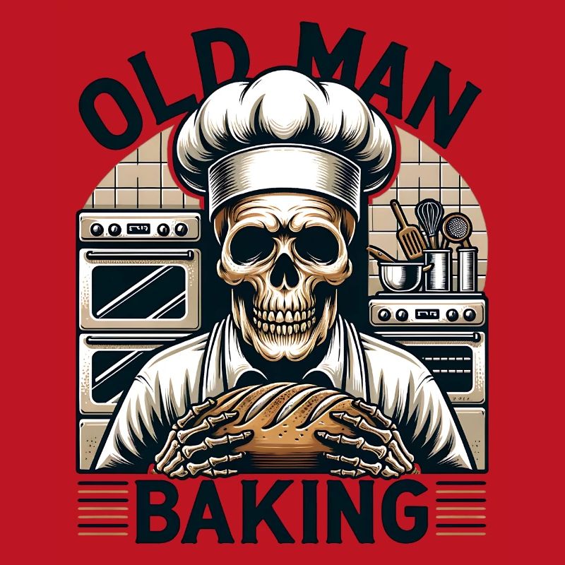 Old Man Baking Skull with Baker's Hat Baking Bread