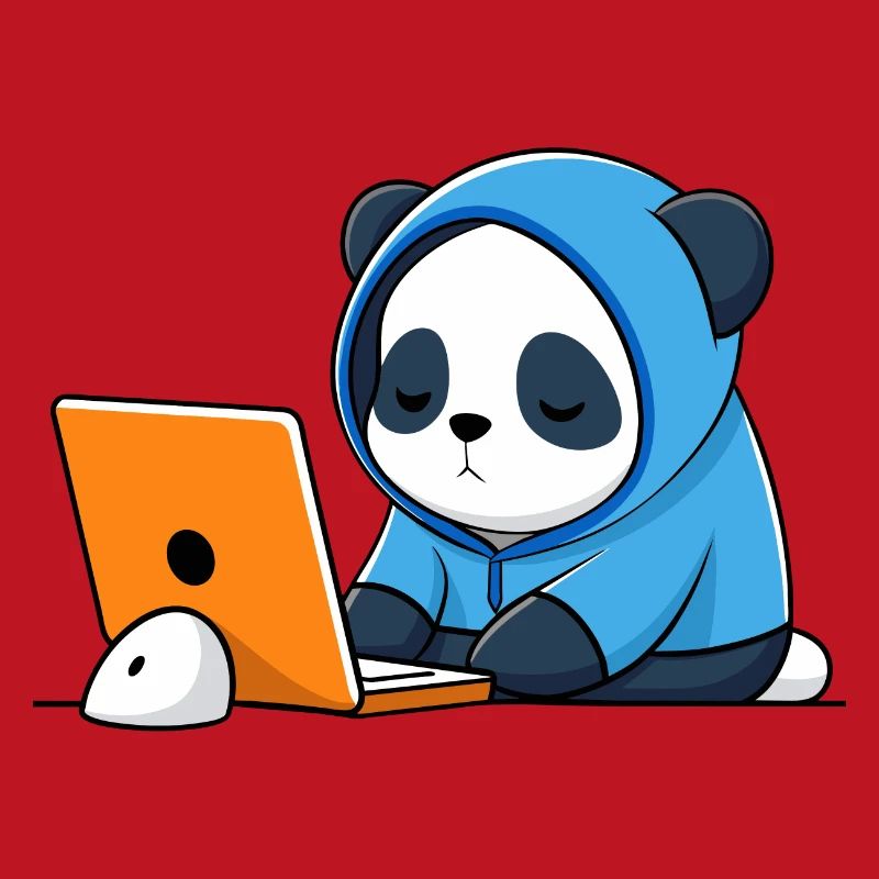 Le mignon hacker Panda dort dans un sweat à capuche devant le PC