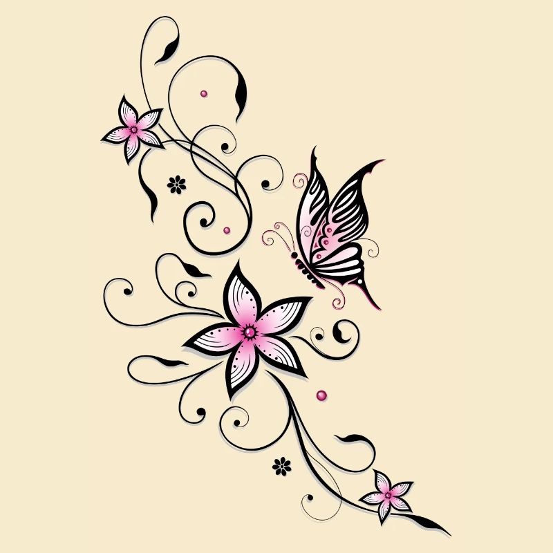 Vrille de filigrane avec papillon et fleurs.