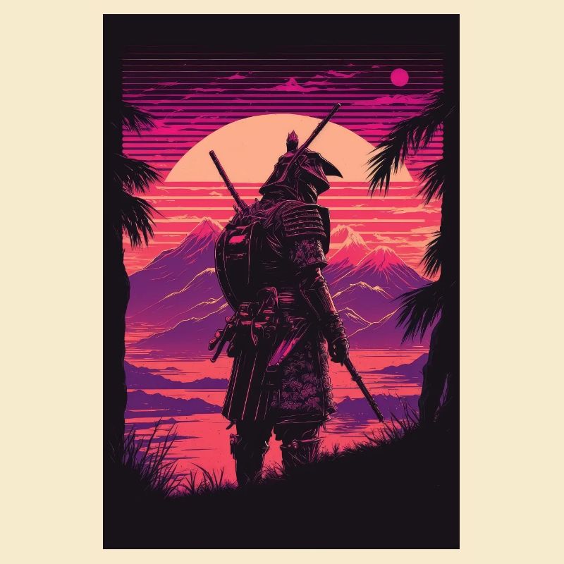 Samurai Vaporwave 80s Retro Japan Sakura 90s Anime