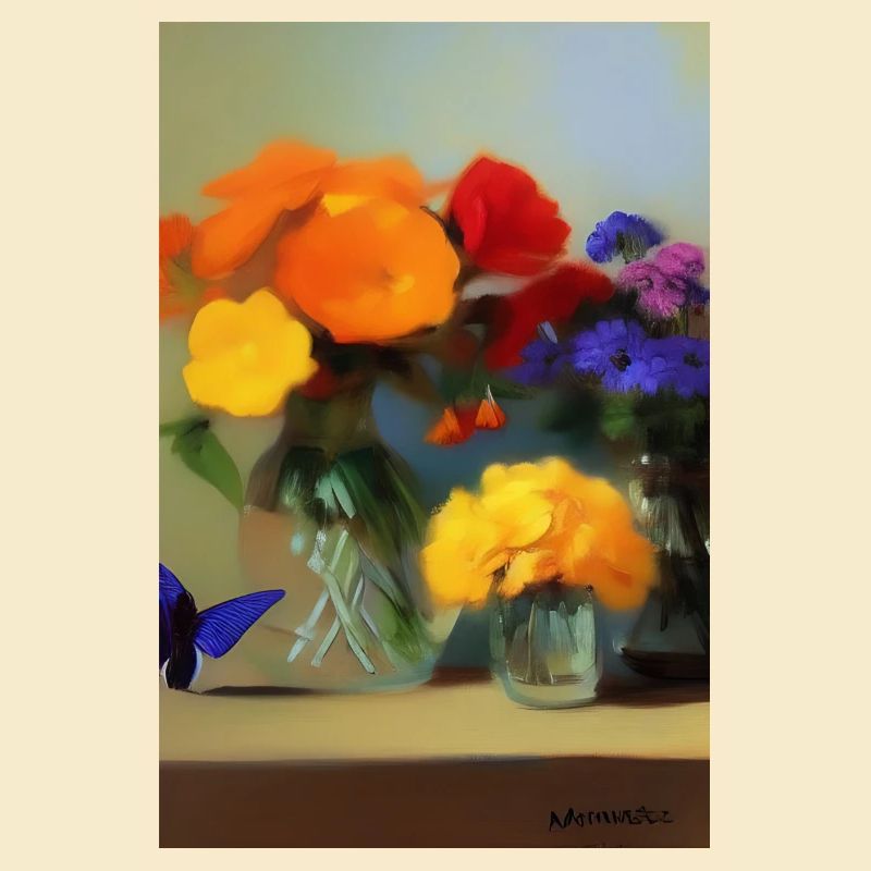 Fleurs et papillon