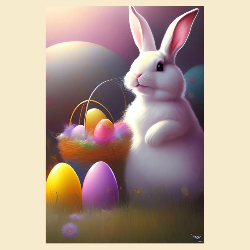 Lapin de Pâques avec œufs de Pâques