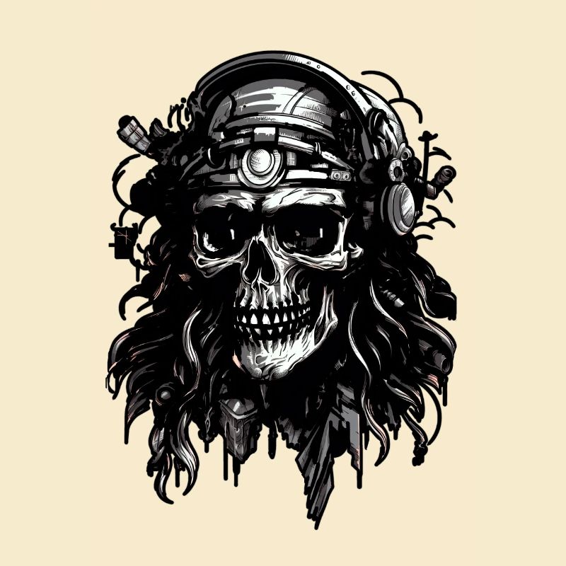 Helm Pilot Schädelkopf, Digitale Illustration,