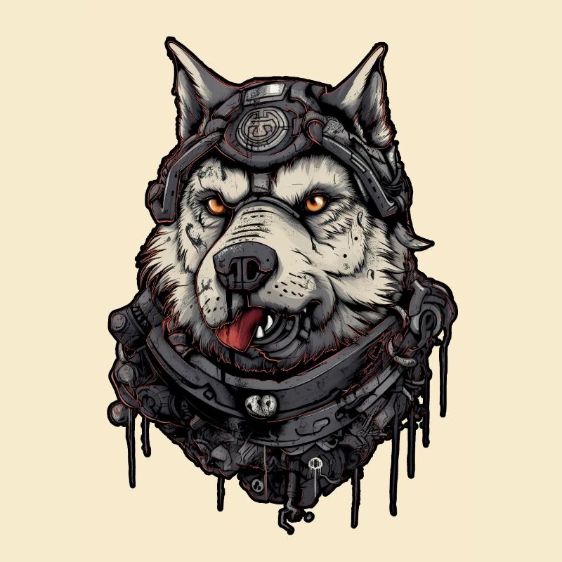 Hund Wolf Pilot, Science-Fiction, Digitale Illustration,