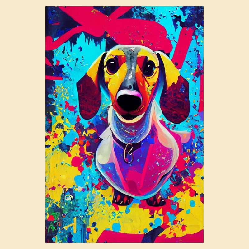 Impression pop art moderne | Teckel avec graffiti coloré