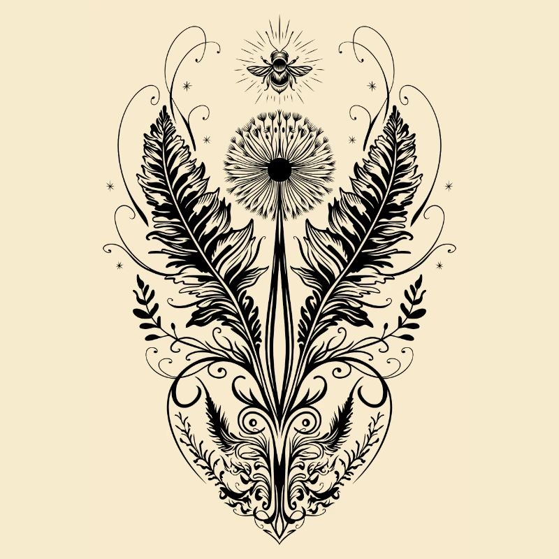 Dandelion bee heart botanical art