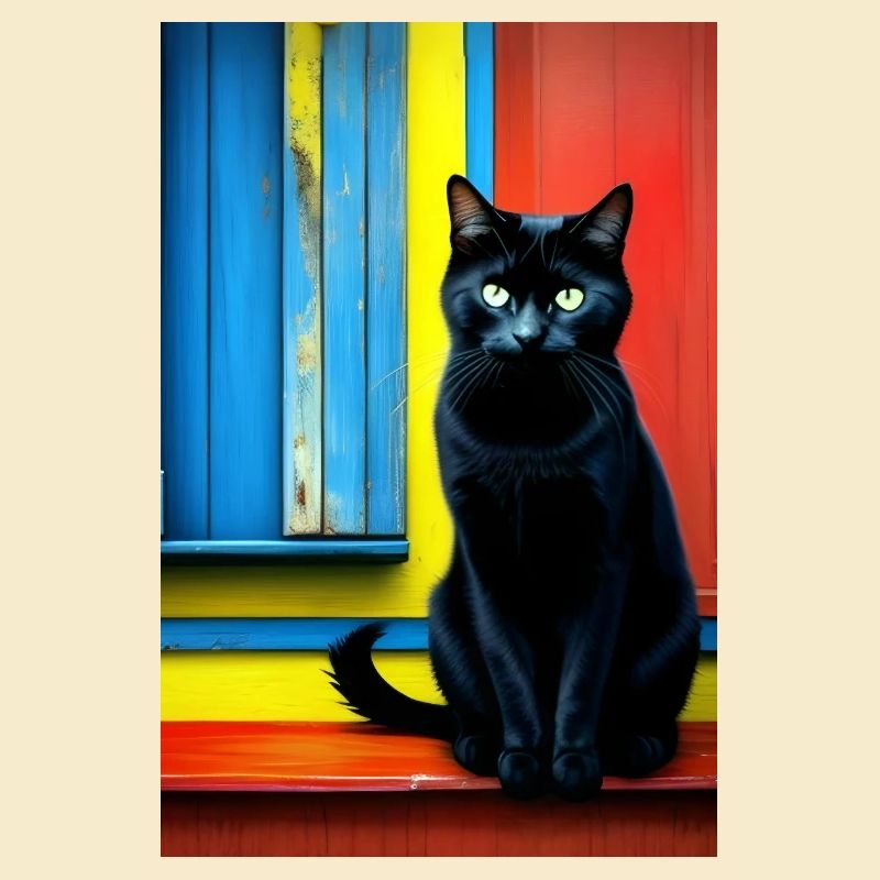 Chat noir devant la fenêtre