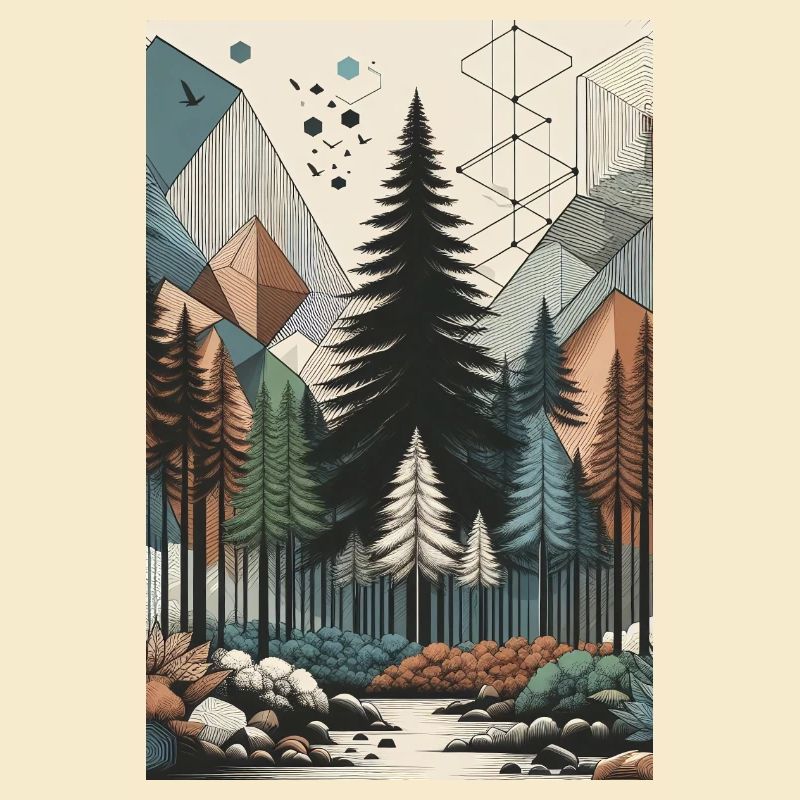 Abstract Enchanted Forest Magic and Geometry Unite