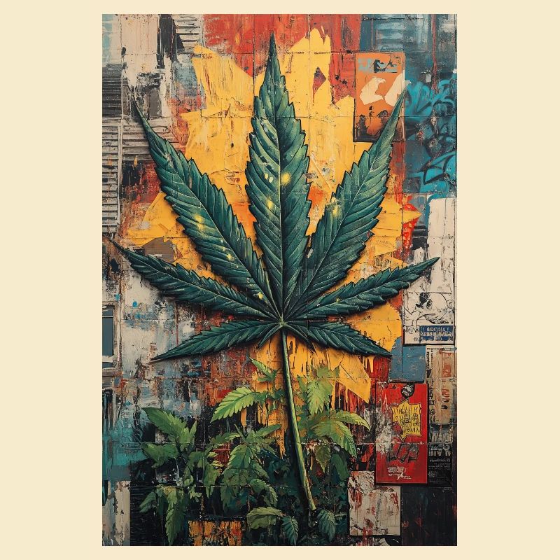 Art mural en feuilles de chanvre graffiti