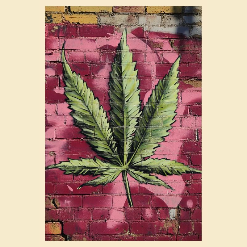 Feuille d’herbe graffiti sur un mur rose