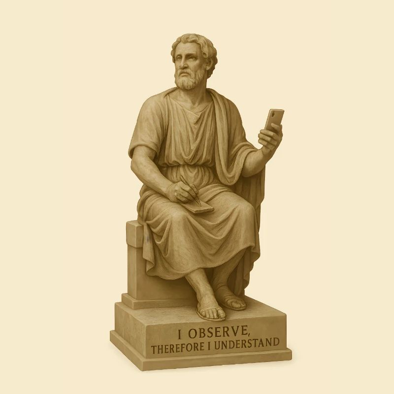 Ancient Philosopher Statue with Smartphone
