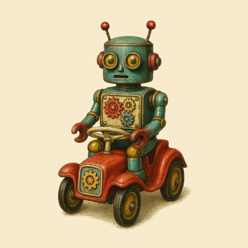 Retro Robot Toy Featuring Tin Car