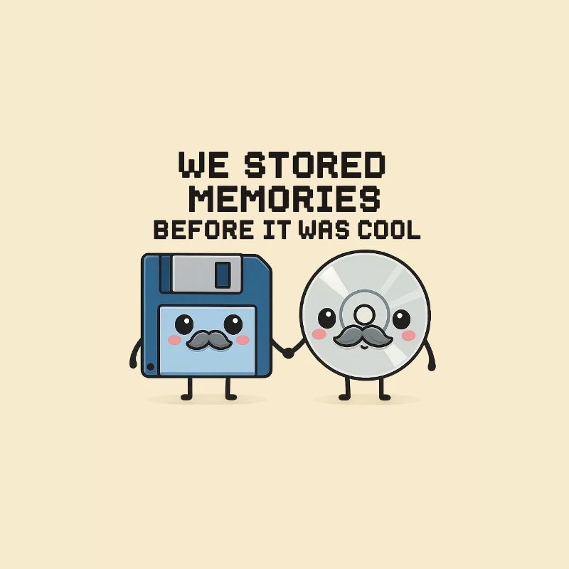Kawaii Oldschool Tech – Diskette & CD Cartoon