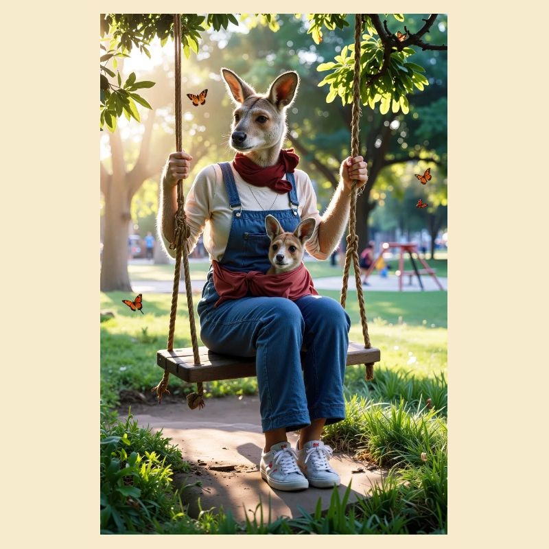 Humanoides Känguru auf Schaukel