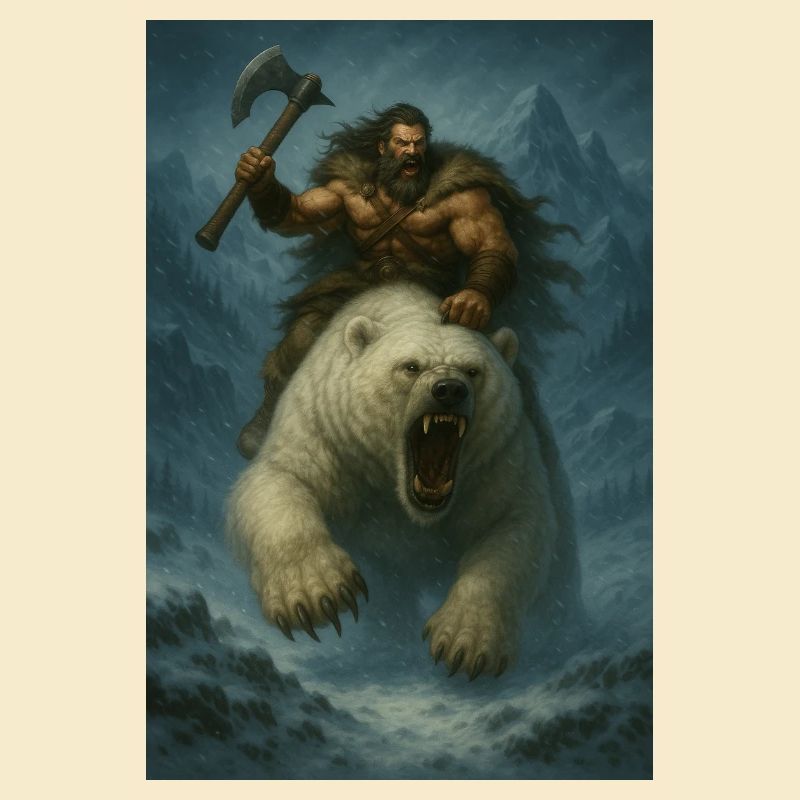 Wikingerkrieger auf Eisbär – Fa-Illustration