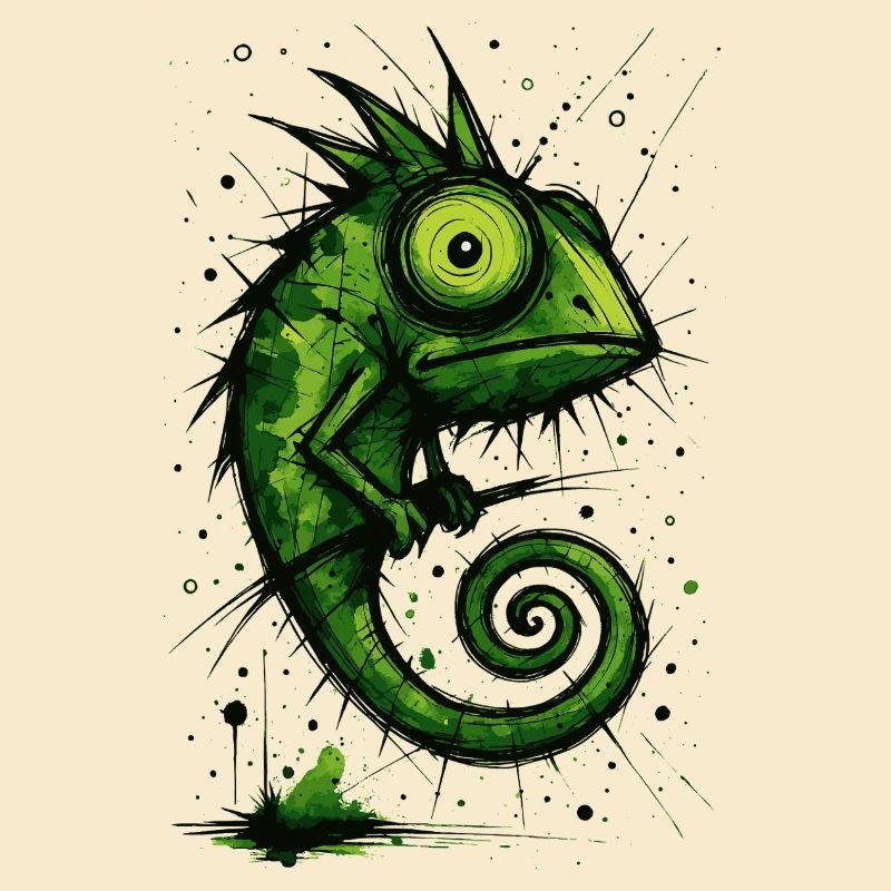 Funny chameleon with big eyes – splash