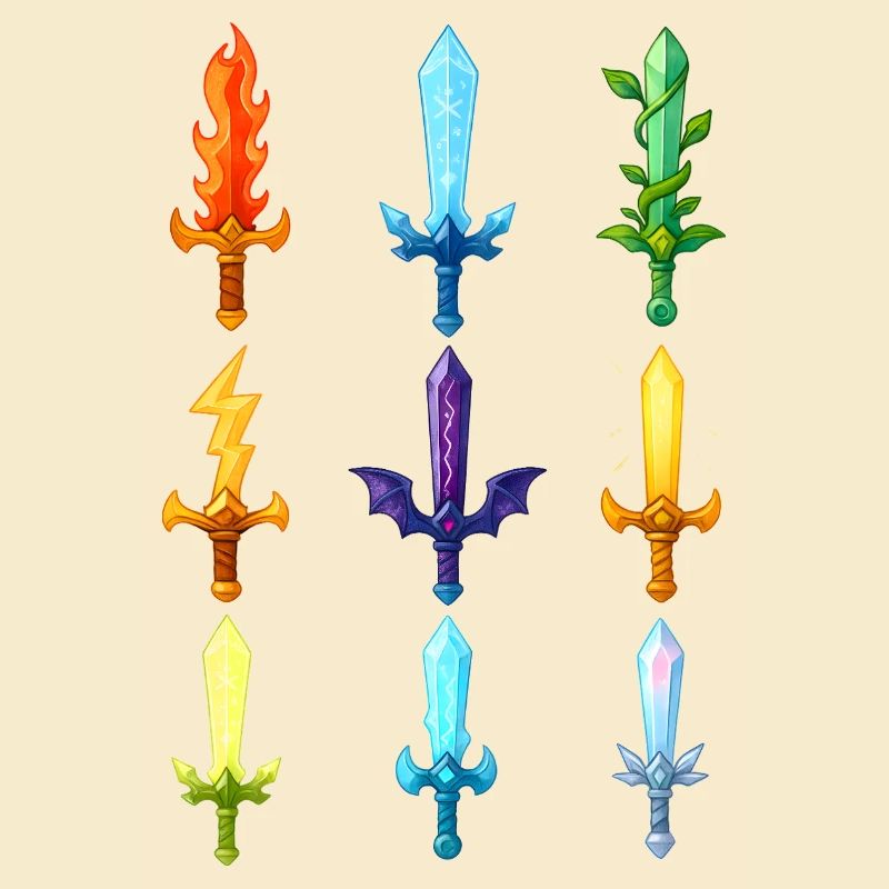 Conception d’épées fantastiques colorées