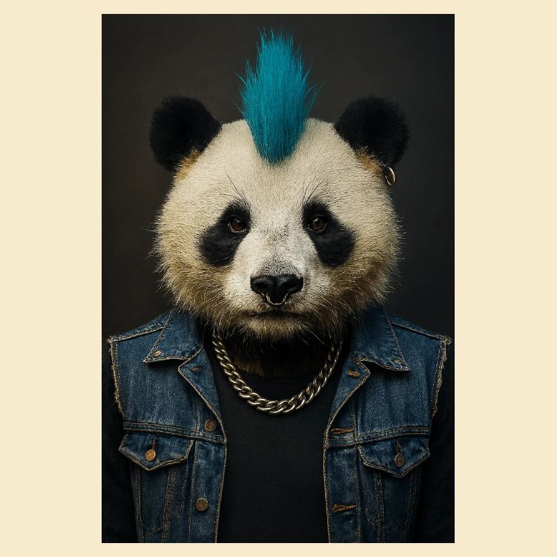 Panda Punk with Blue Mohawk