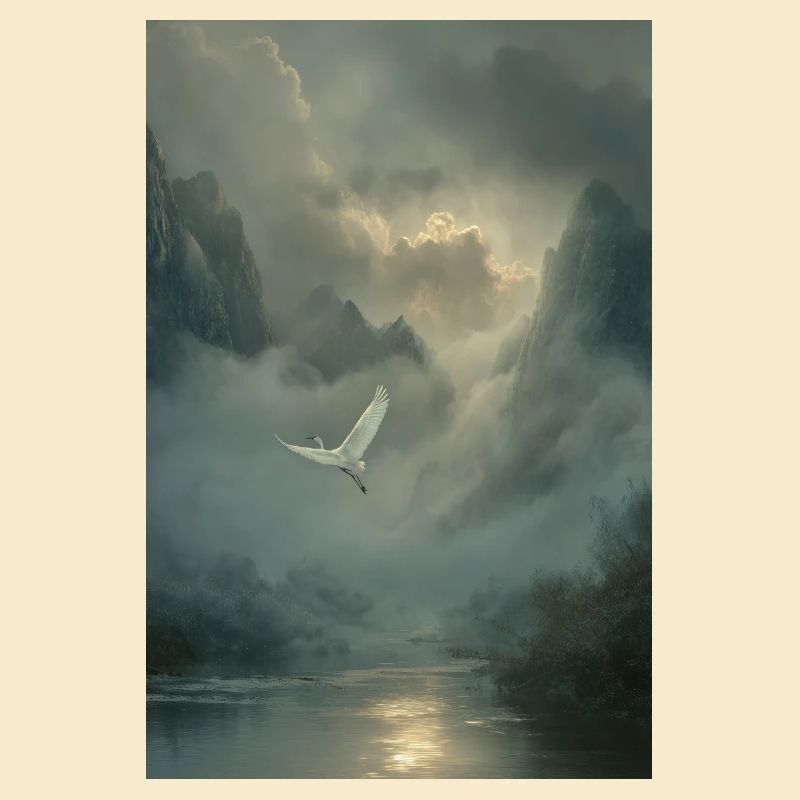 Mistbound Flight Over Mountain Veil