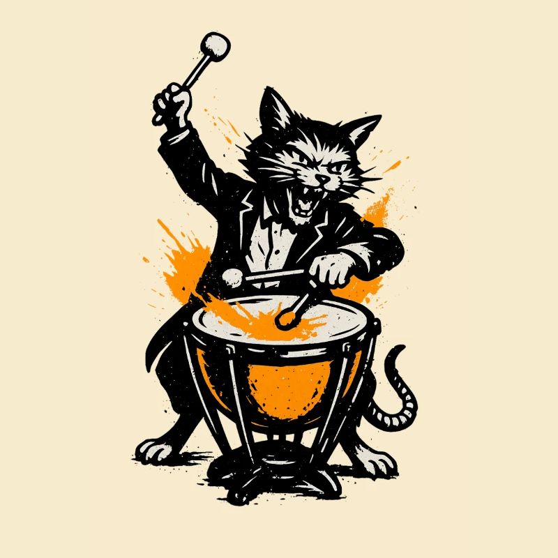 Cat Ribbon Drum Hero in Comic Style