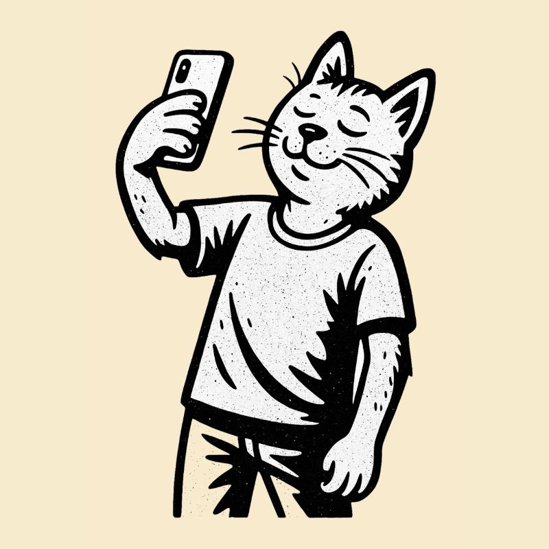 Selfie cat in sketch style