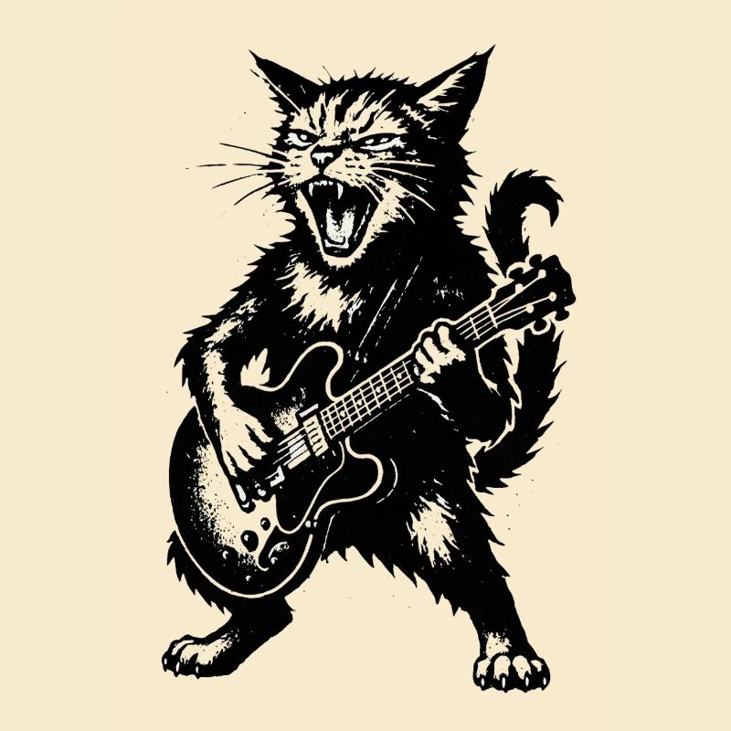 Wütige Katze mit E-Gitarre