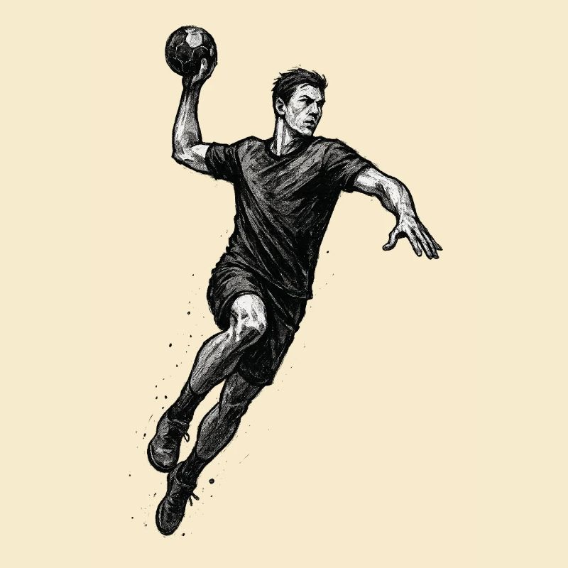 Dynamic handball player in black illustration