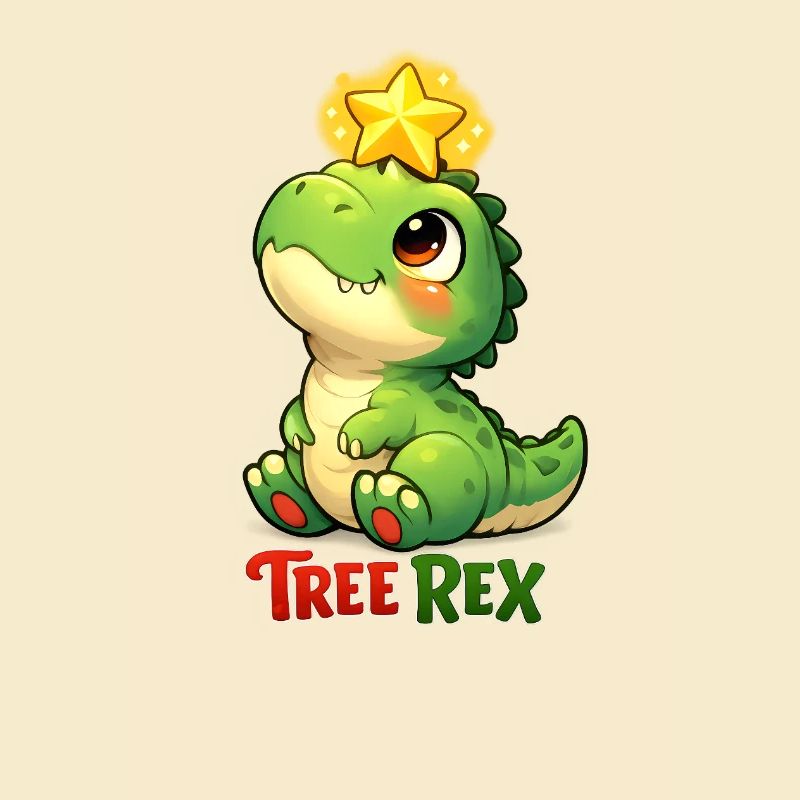 Tree Rex with fairy lights and gift Christmas