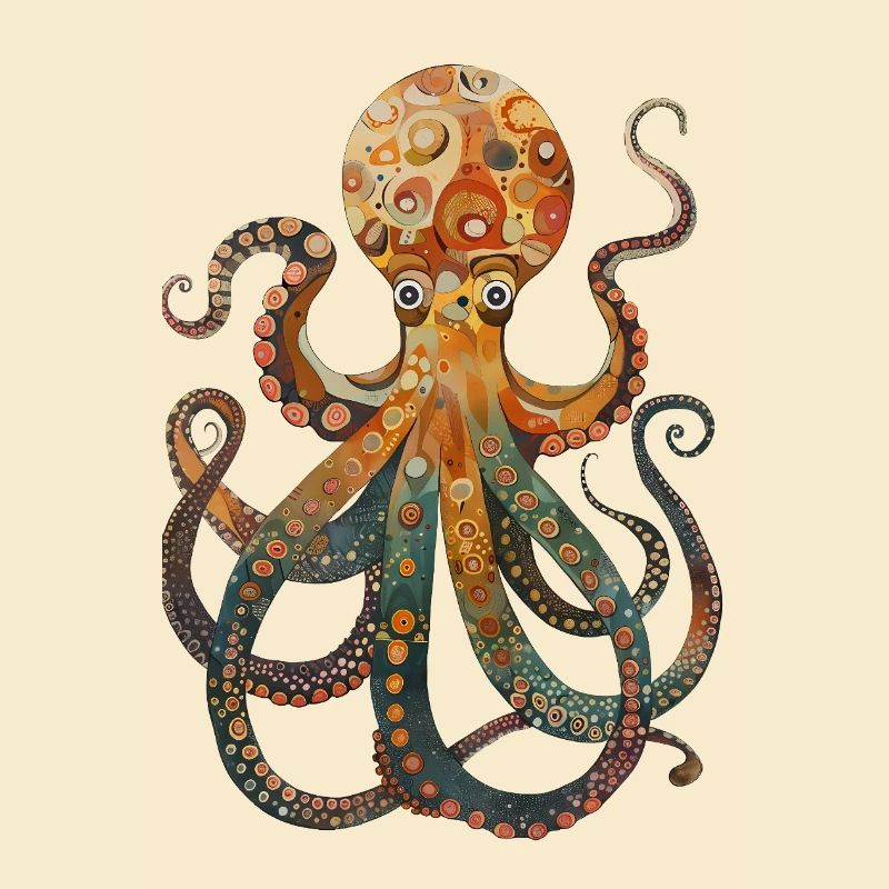 Illustration colorée de pieuvre dans un style rétro
