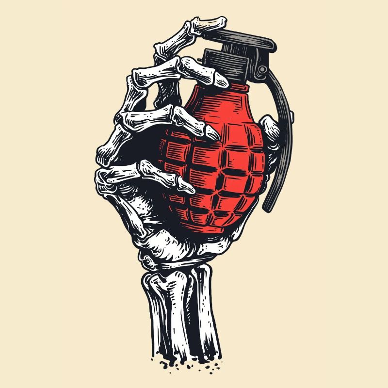Skeletal grenade in hand