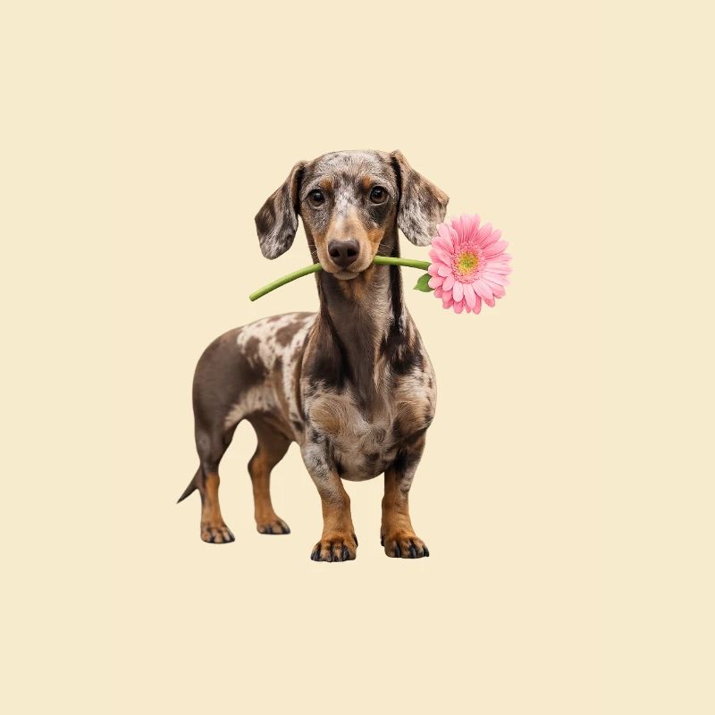 Teckel avec une fleur – L’amour de la fleur