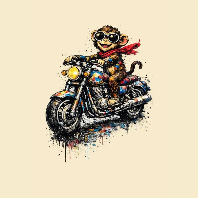Explosion de couleurs du singe sur une moto