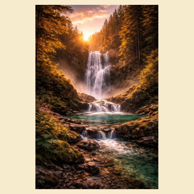 Waterfall in the evening sun