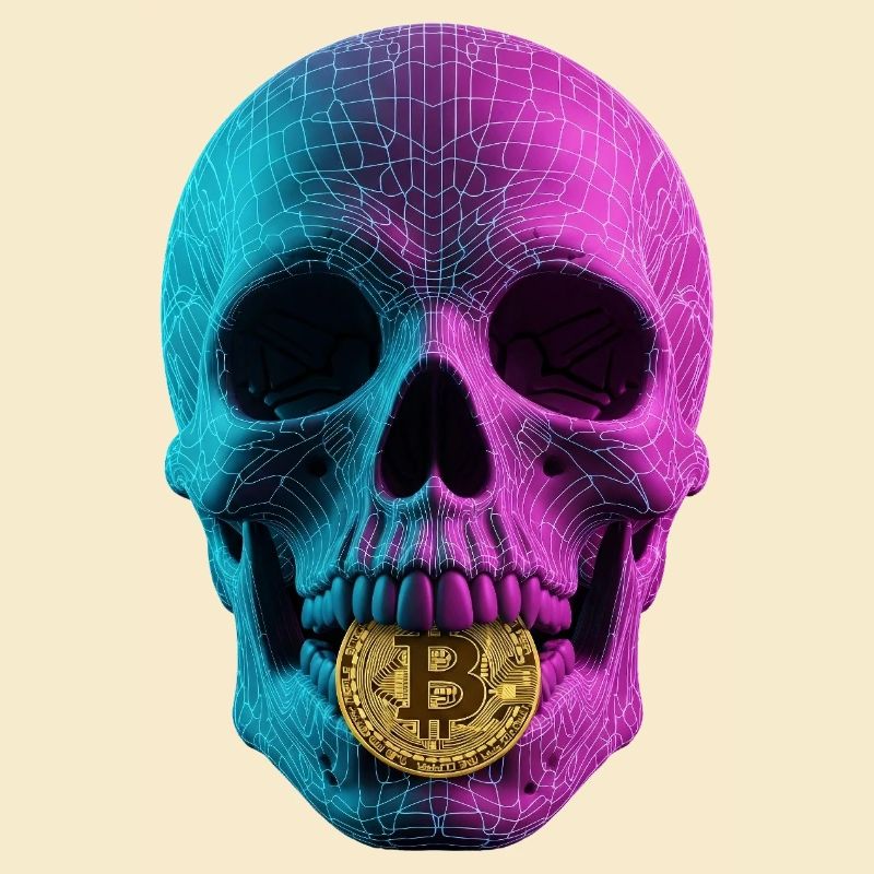 Conception du fil de fer de crâne Bitcoin Cyan Magenta