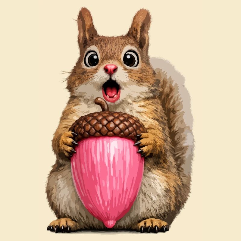 Squirrel with pink acorn