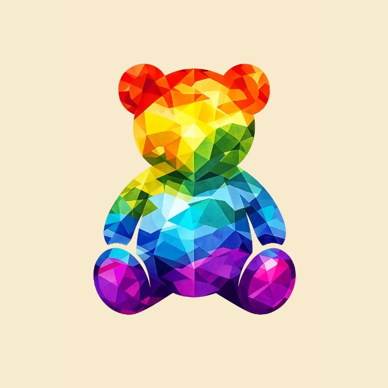 Rainbow teddy bear in geometric pattern