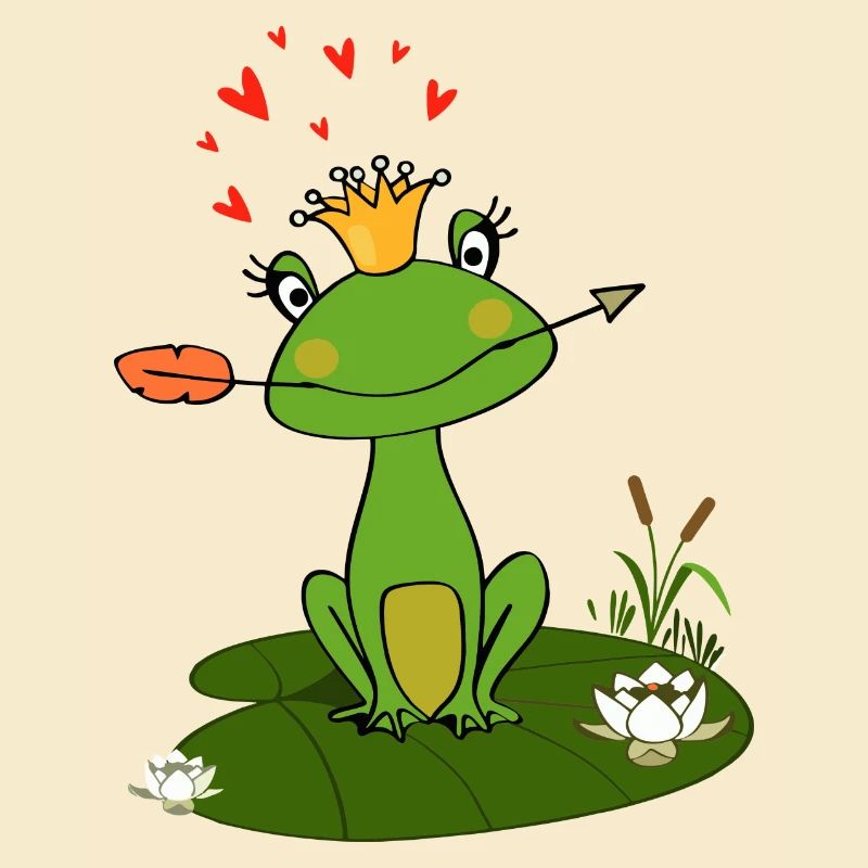 Charming frog with crown and heart