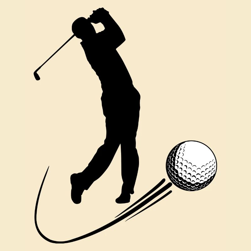 Golf player strikes ball shadow