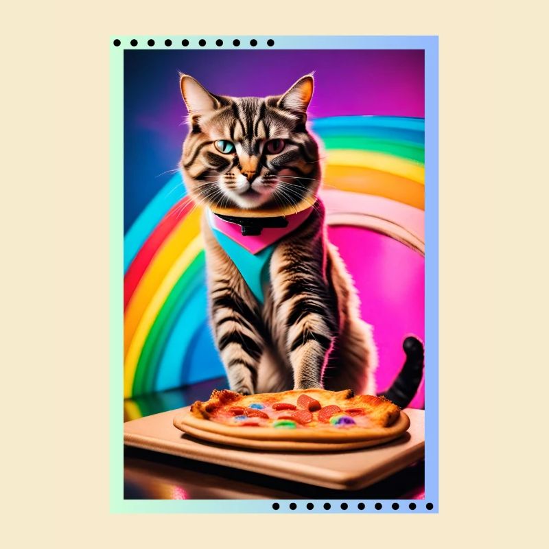 Chat arc-en-ciel avec pizza