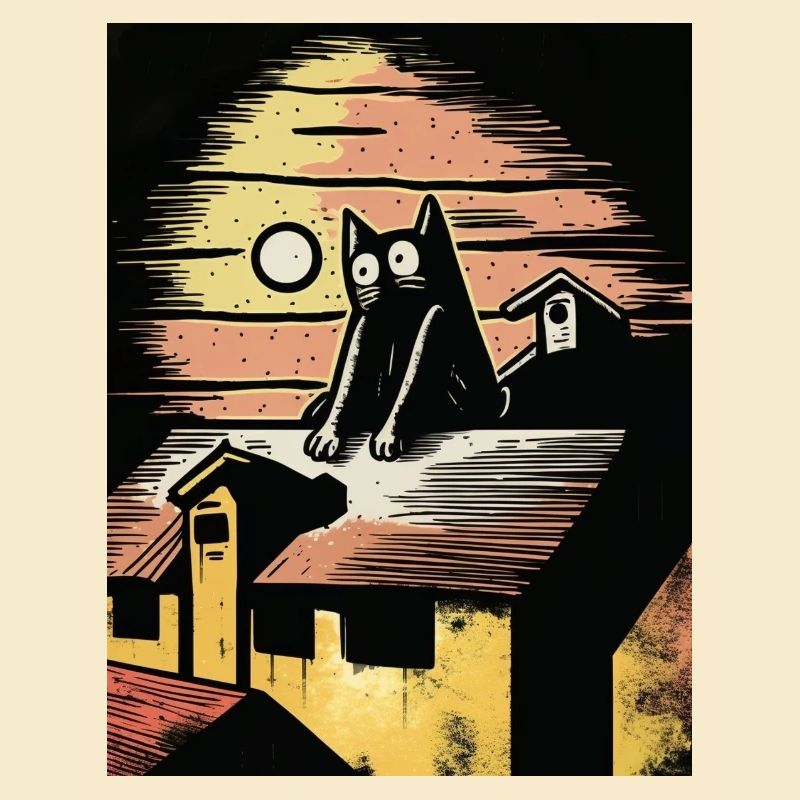 Moonlit night with black cat